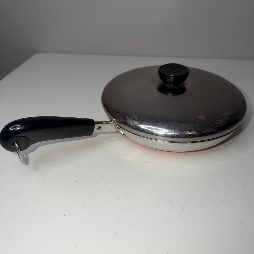 Revere Ware 8in Skillet Copper Bottom 1801 USA Vintage Fry Pan with Lid